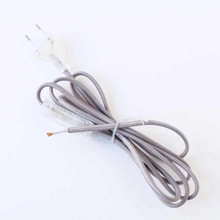 Textile electric cord with plug and switch - Gray