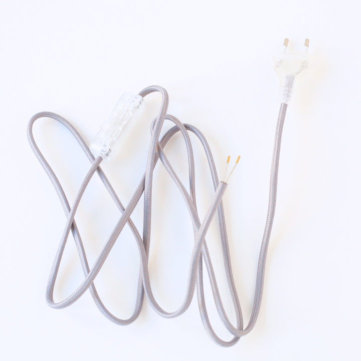 Textile electric cord with plug and switch - Gray