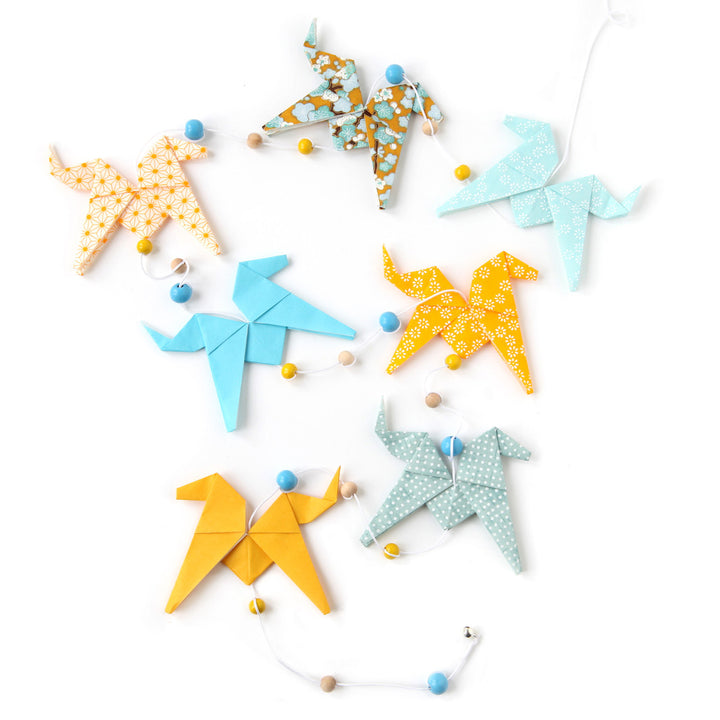 Origami Horse Garland - Yellow, Blue and Ocher - CH8