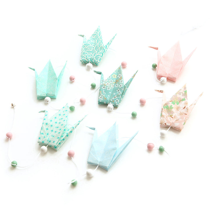 Origami Crane Garland - Pink and Water Green - GR2