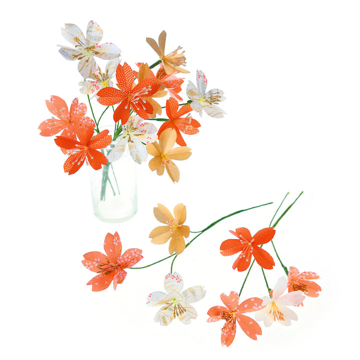 Kit Bouquet de Fleurs de Cerisier - Corail, Rouge Orangé, Blanc Nacré et Or - Roma