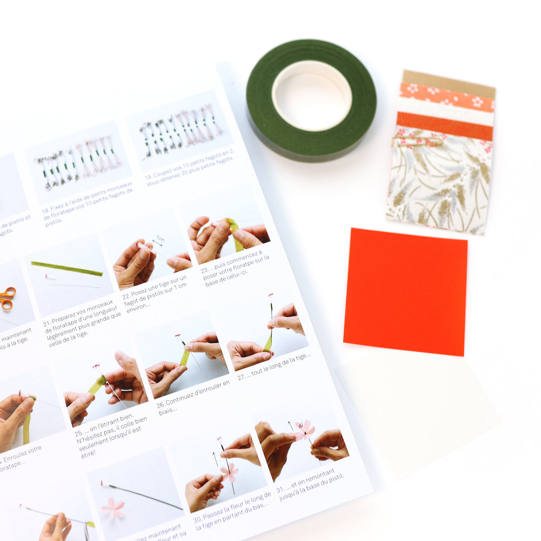 Kit Bouquet de Fleurs de Cerisier - Corail, Rouge Orangé, Blanc Nacré et Or - Roma