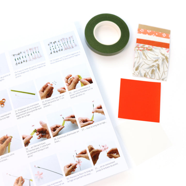 Kit Bouquet de Fleurs de Cerisier - Corail, Rouge Orangé, Blanc Nacré et Or - Roma