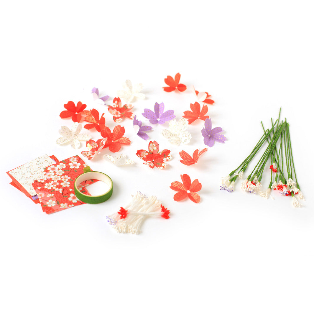 Cherry Blossom Bouquet Kit - Red, Purple and Off-White - Goji