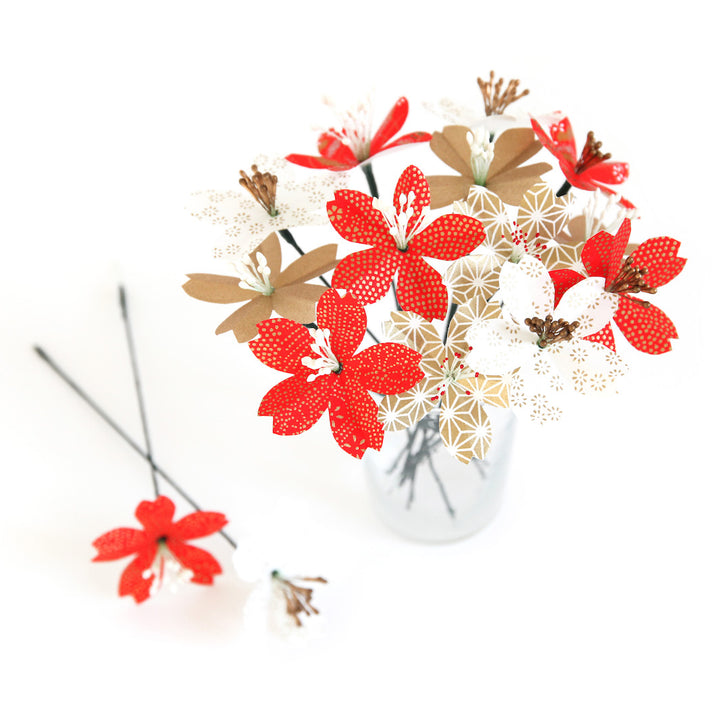 Cherry Blossom Bouquet Kit - Red, Gold and Off-White