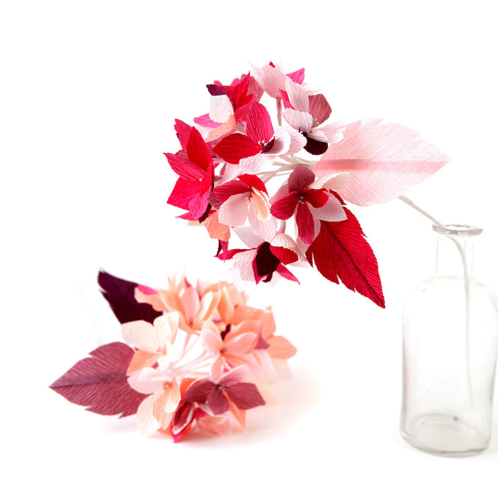 Hydrangea Bouquet Kit in Crepon - Light Pink and Fuschia, Red and Bordeaux - Garnet