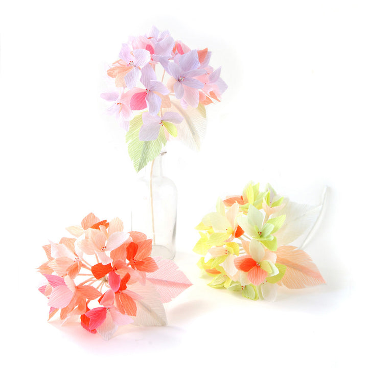 Hydrangea Bouquet Kit in Crepe - Pink, Coral, Lilac, Yellow and Acid Green - Rainbow