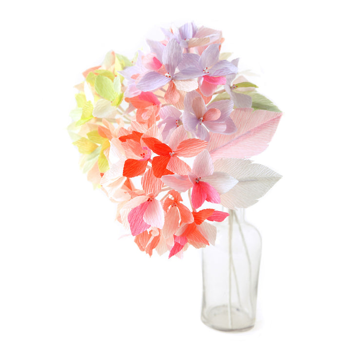 Hydrangea Bouquet Kit in Crepe - Pink, Coral, Lilac, Yellow and Acid Green - Rainbow