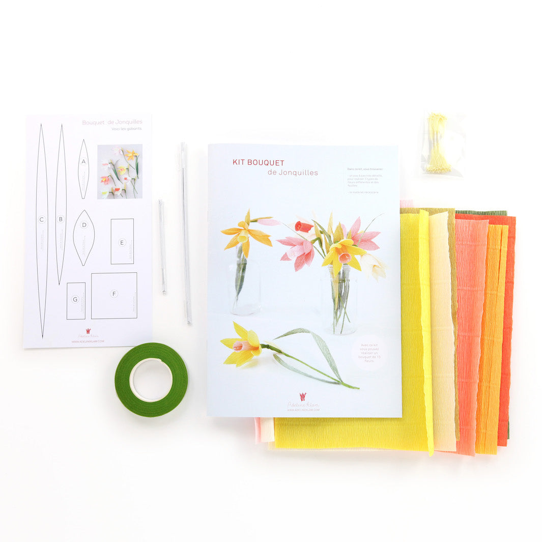 Daffodil Bouquet Kit in Crepon - Yellow, Orange, Coral and Green