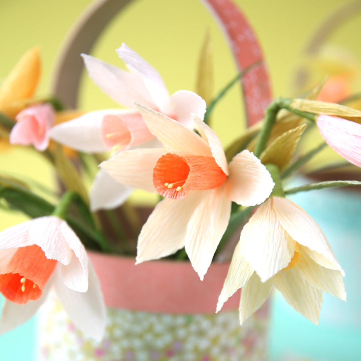 Kit Bouquet de Jonquilles en Crépon - Jaune, Orange, Corail et Vert