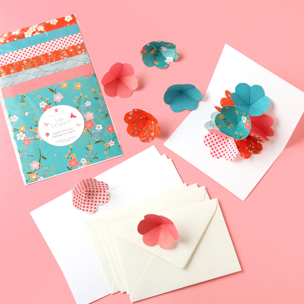 Kit Cartes Pop-Up - Bleu Turquoise, Rouge Orangé, Rose - Miyakojima - T3