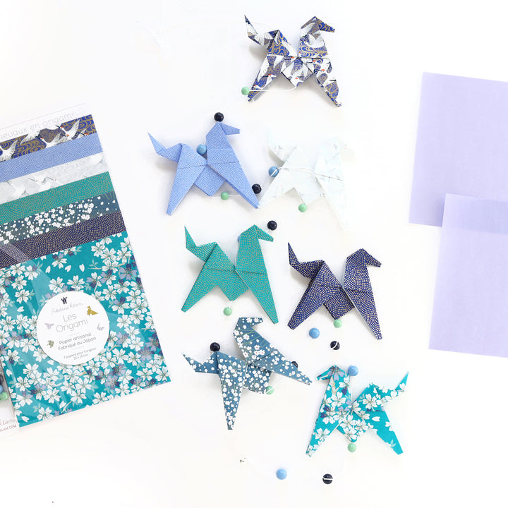 Kit Guirlande de Chevaux en origami - Bleu, Bleu Canard et Bleu Nuit  - Aokakesu - Z5
