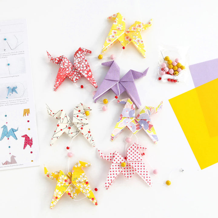 Origami Horse Garland Kit - Yellow, Pink, Red, Purple, and White - Canary - A3