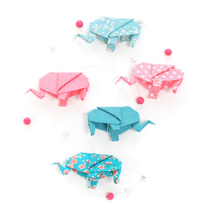 Kit Guirlande d'Éléphants en origami - Bleu et Rose