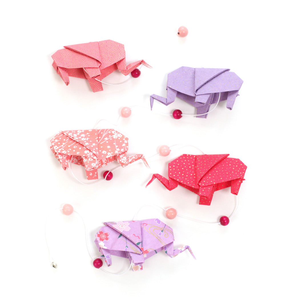 Kit Guirlande d'Éléphants en origami - Rose et Mauve