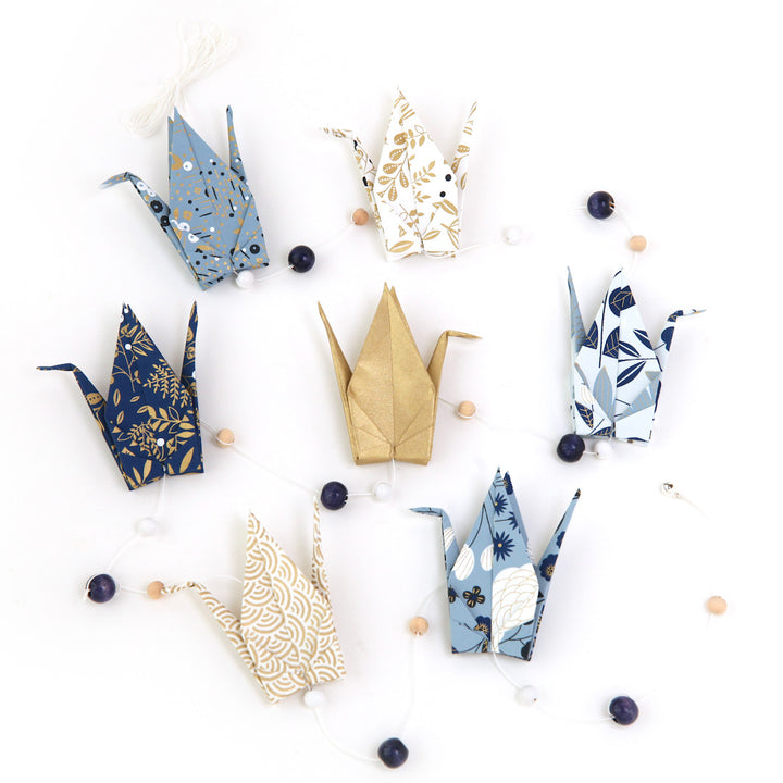 Origami Crane Garland Kit - Blue, Navy Blue, White and Gold - Oslo - ML2