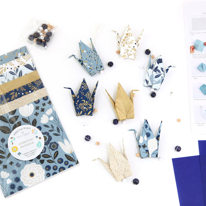 Origami Crane Garland Kit - Blue, Navy Blue, White and Gold - Oslo - ML2