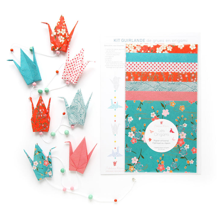 Origami Crane Garland Kit - Turquoise Blue, Orange Red and Pink - Miyakojima - T3