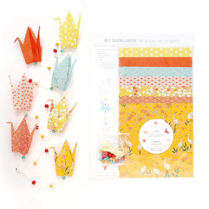 Origami Crane Garland Kit - Mustard Yellow, Orange and Blue - Rice Field - A2