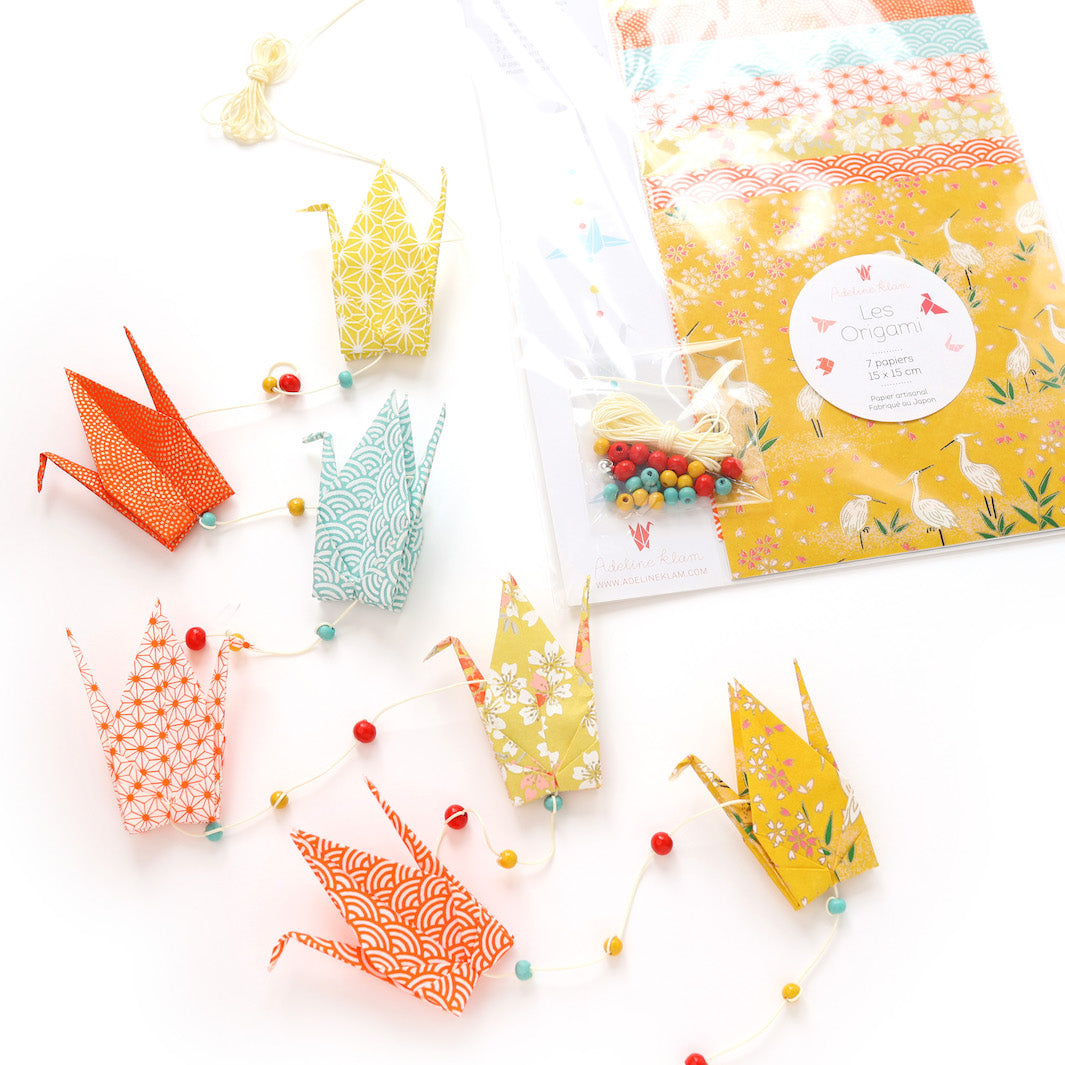 Origami Crane Garland Kit - Mustard Yellow, Orange and Blue - Rice Field - A2