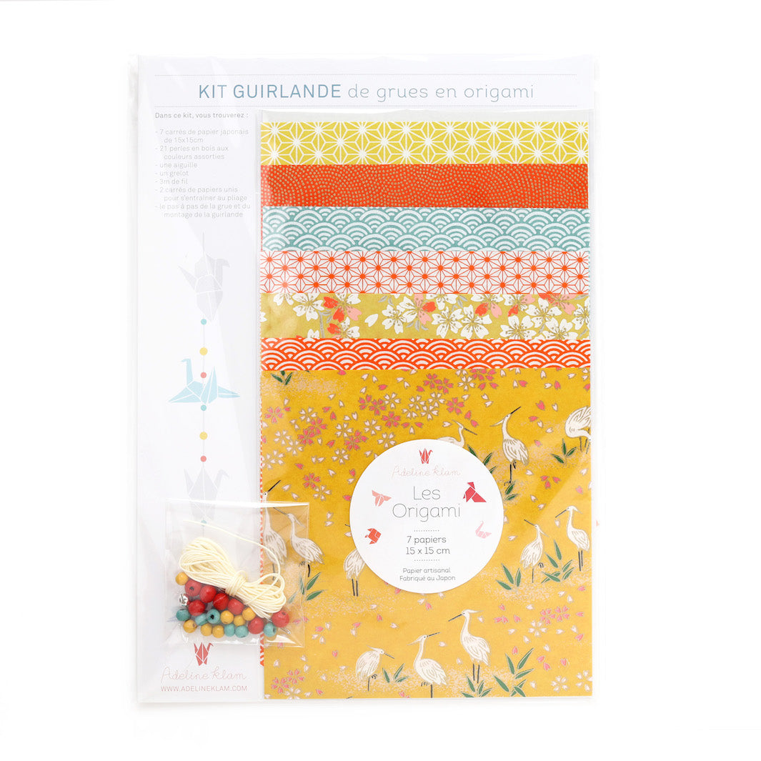 Origami Crane Garland Kit - Mustard Yellow, Orange and Blue - Rice Field - A2