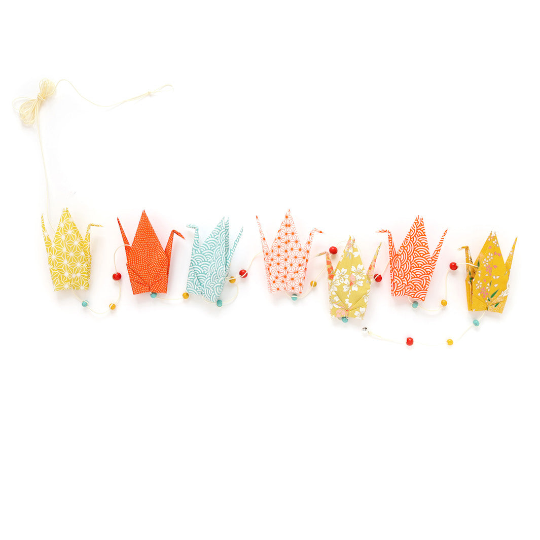 Origami Crane Garland Kit - Mustard Yellow, Orange and Blue - Rice Field - A2