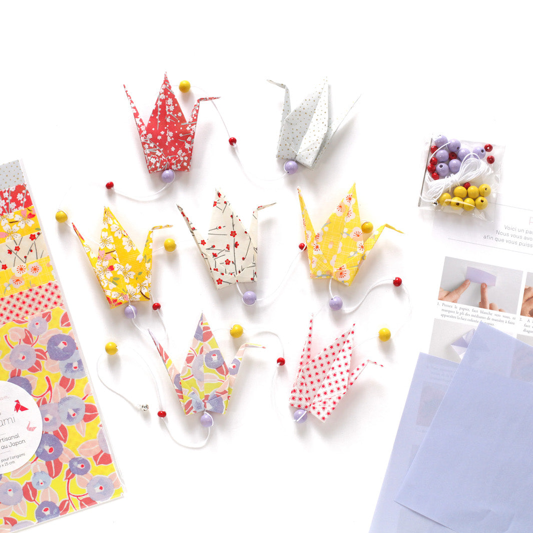 Kit Guirlande de Grues en origami - Jaune, Rouge et Violet - Canari - A3