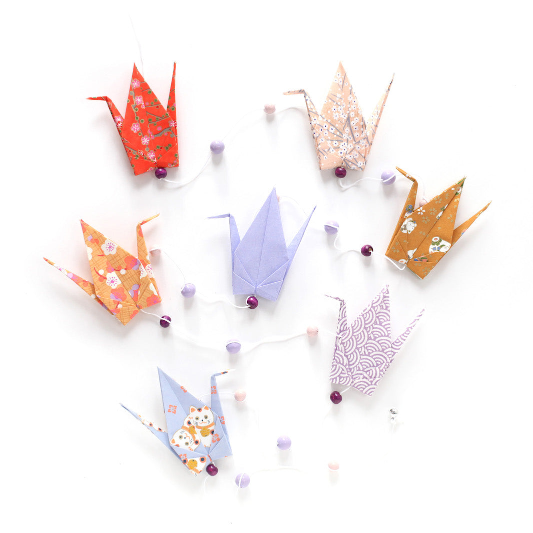 Kit Guirlande de Grues en origami - Lilas, Ocre et Rose - Guimauve - Y3