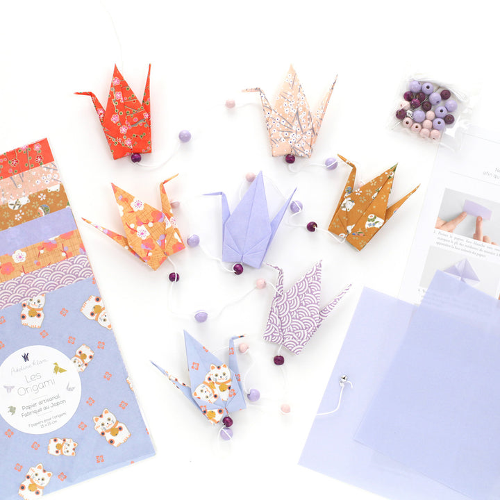 Kit Guirlande de Grues en origami - Lilas, Ocre et Rose - Guimauve - Y3