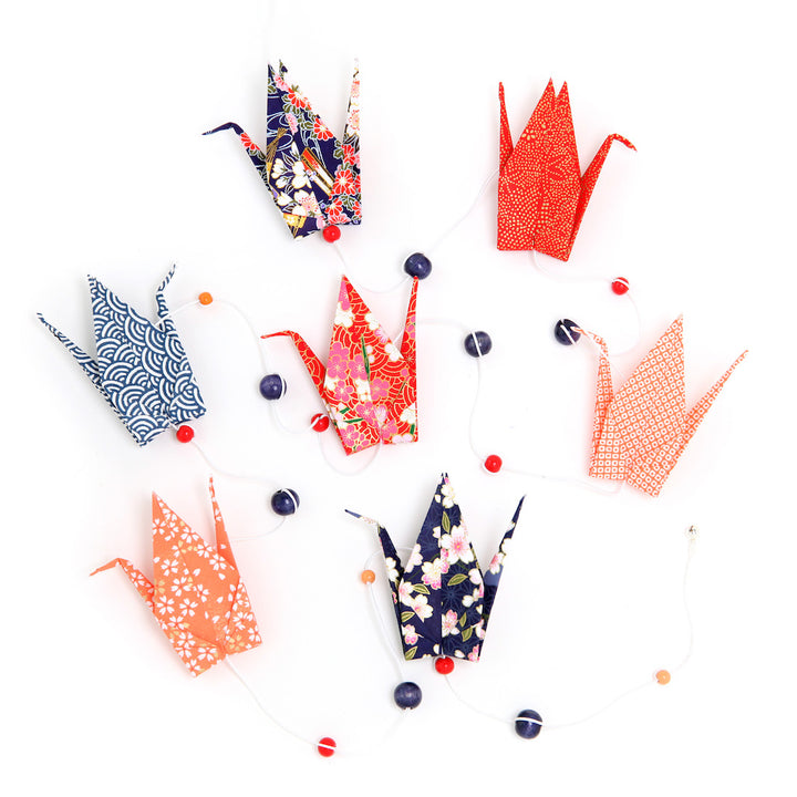 Kit Guirlande de Grues en origami - Violet, Rouge, Corail et Rose - Kimono - J5