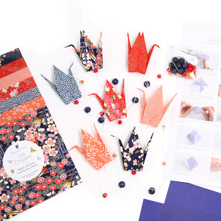 Kit Guirlande de Grues en origami - Violet, Rouge, Corail et Rose - Kimono - J5