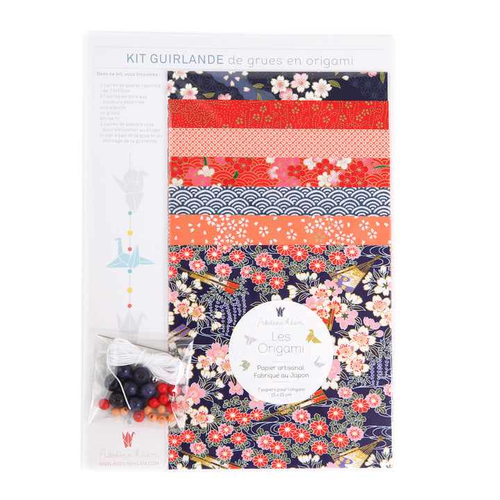 Kit Guirlande de Grues en origami - Violet, Rouge, Corail et Rose - Kimono - J5