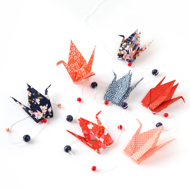Kit Guirlande de Grues en origami - Violet, Rouge, Corail et Rose - Kimono - J5
