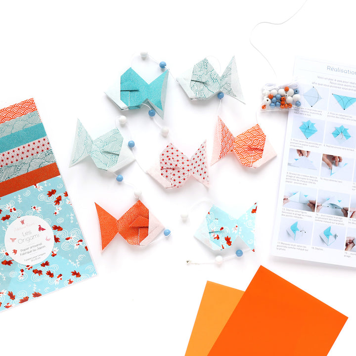 Origami Fish Garland Kit - Blue, Orange and White - Sunset - T4