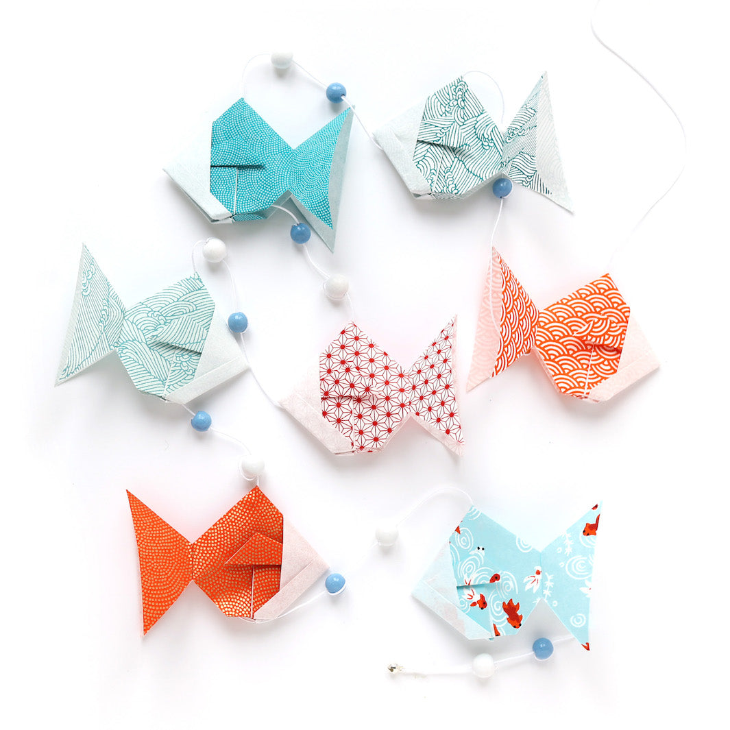 Origami Fish Garland Kit - Blue, Orange and White - Sunset - T4