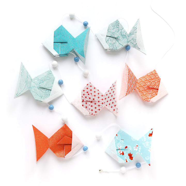 Origami Fish Garland Kit - Blue, Orange and White - Sunset - T4