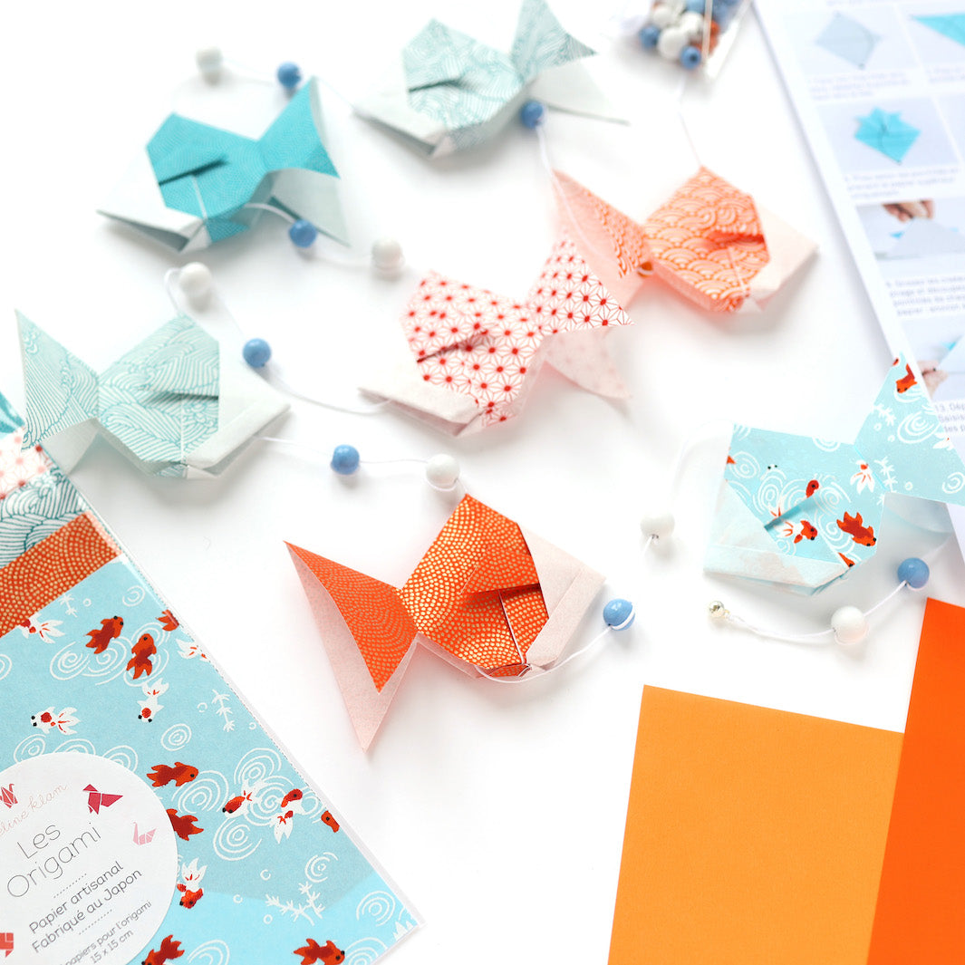 Origami Fish Garland Kit - Blue, Orange and White - Sunset - T4