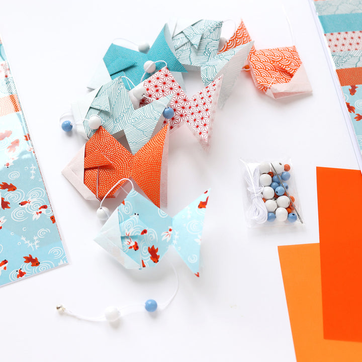 Origami Fish Garland Kit - Blue, Orange and White - Sunset - T4