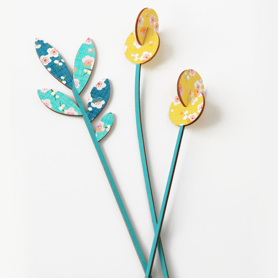 Set de 3 branches de tulipes 3D en bois