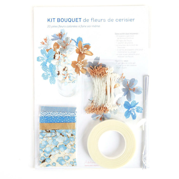 Kit Bouquet de Fleurs de cerisier - Bleu, Gris et Or - Bleu Neige