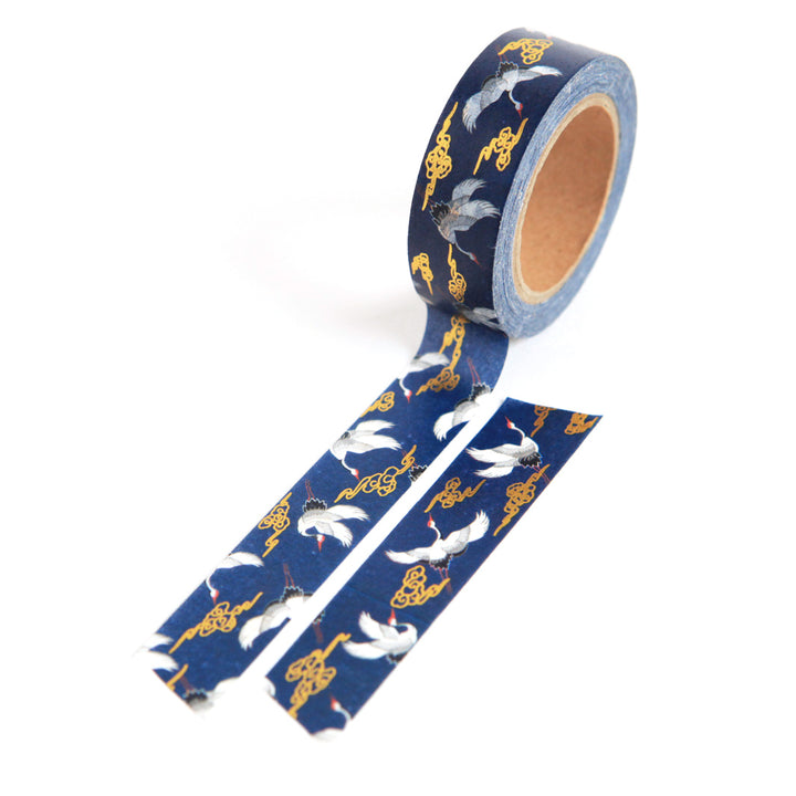 Decorative adhesive tape - Flight of cranes, Dark blue background