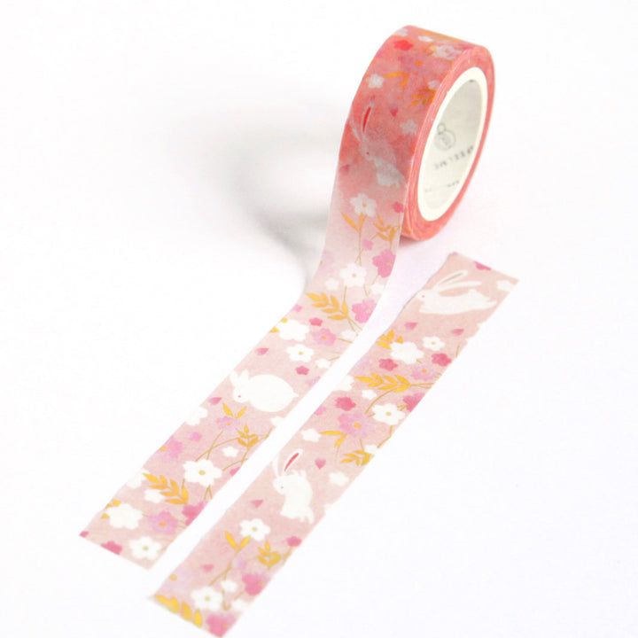 Decorative adhesive tape - White rabbits, Sakura