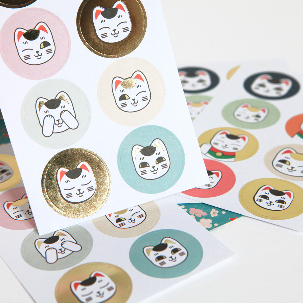 4 Planches de 32 stickers chat - Maneki Neko