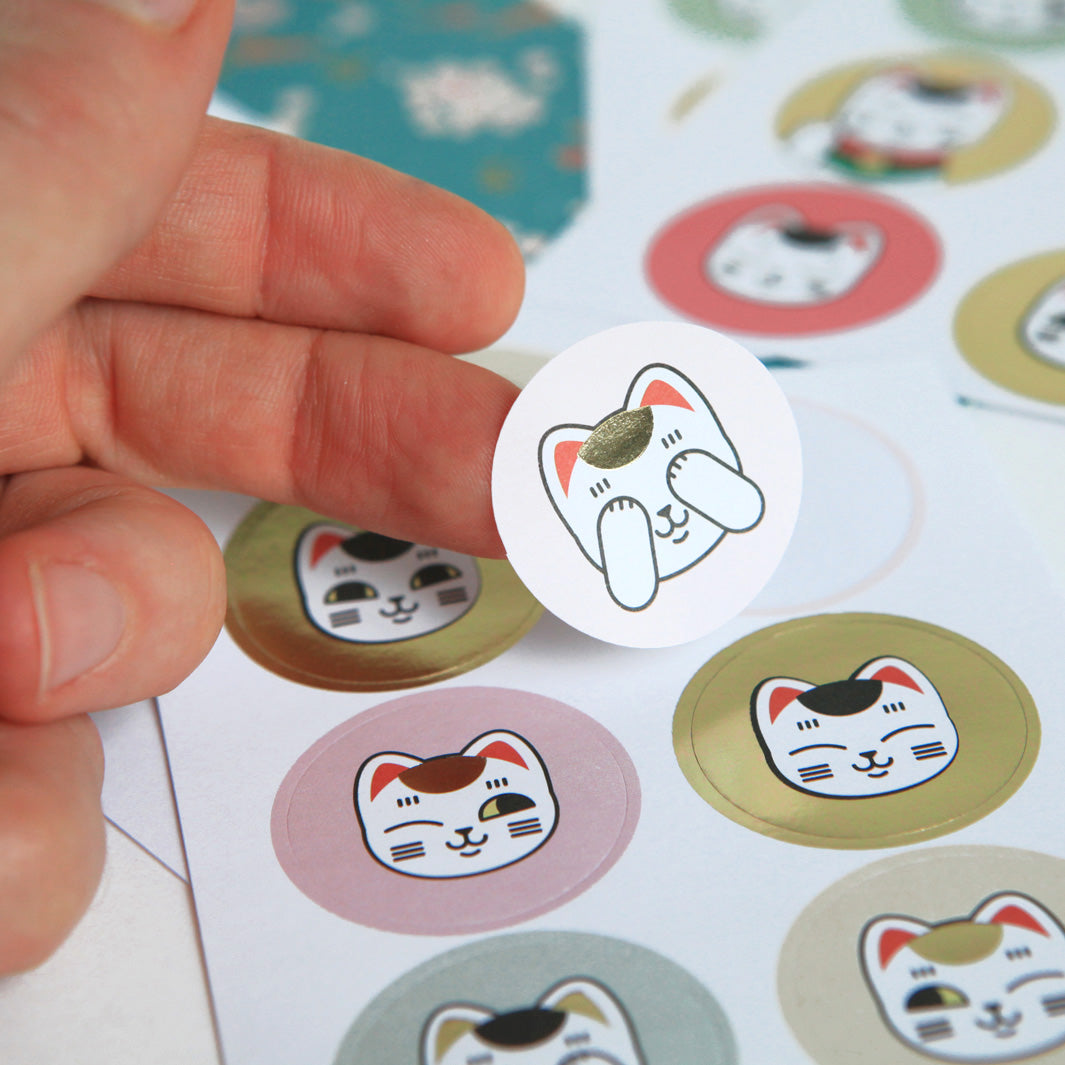 4 Planches de 32 stickers chat - Maneki Neko