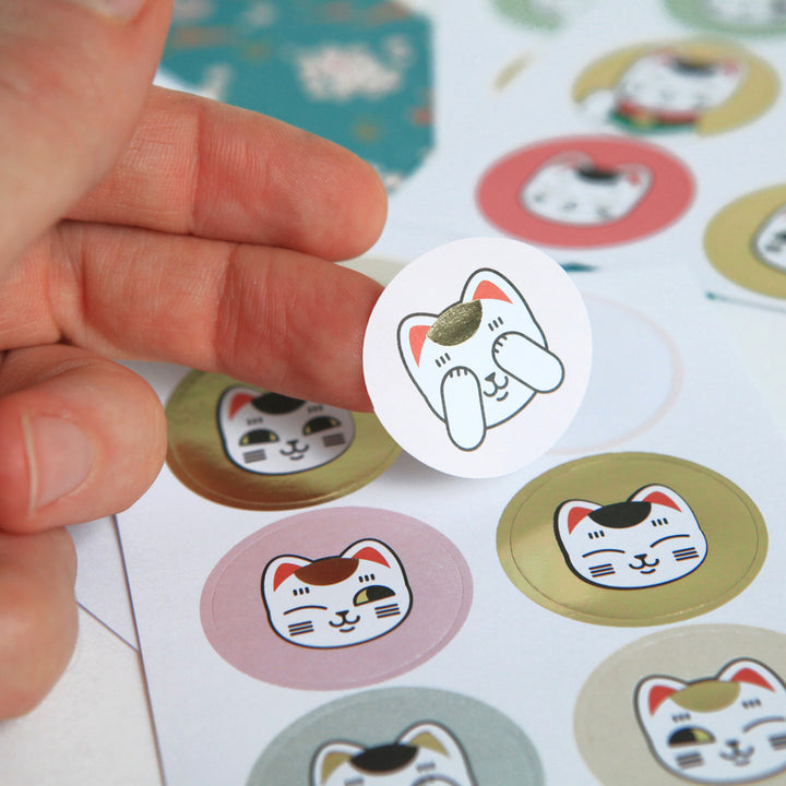 4 Sheets of 32 cat stickers - Maneki Neko