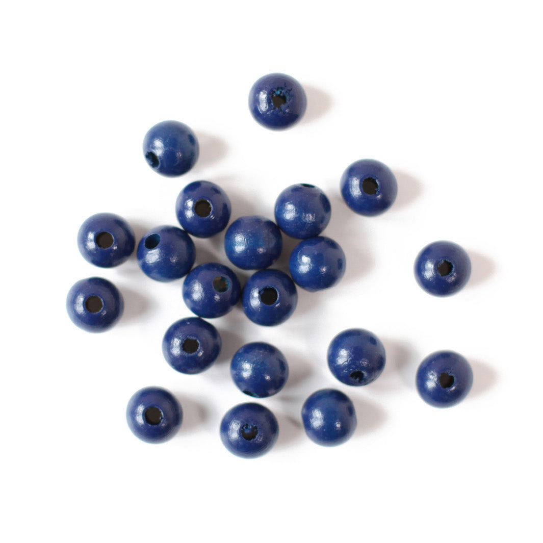 Lot de 20 perles en bois - Bleu Marine - 10mm