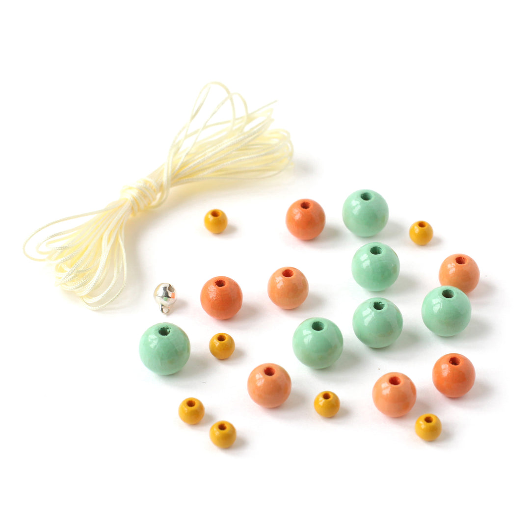 Lot of Thread &amp; Beads - 3m Thread, Pale Yellow - 21 Beads, Sea Green, Coral and Mustard - B