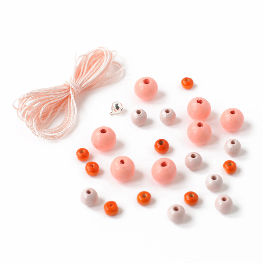 Lot de Fil & Perles - Fil 3m, Rose Pâle - 21 Perles, Rose Pâle, Corail et Orange - E