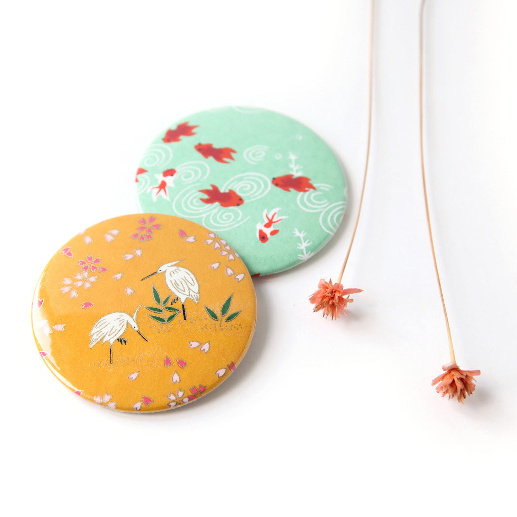 Japanese Paper Pocket Mirror - Fish - Water Green - M008