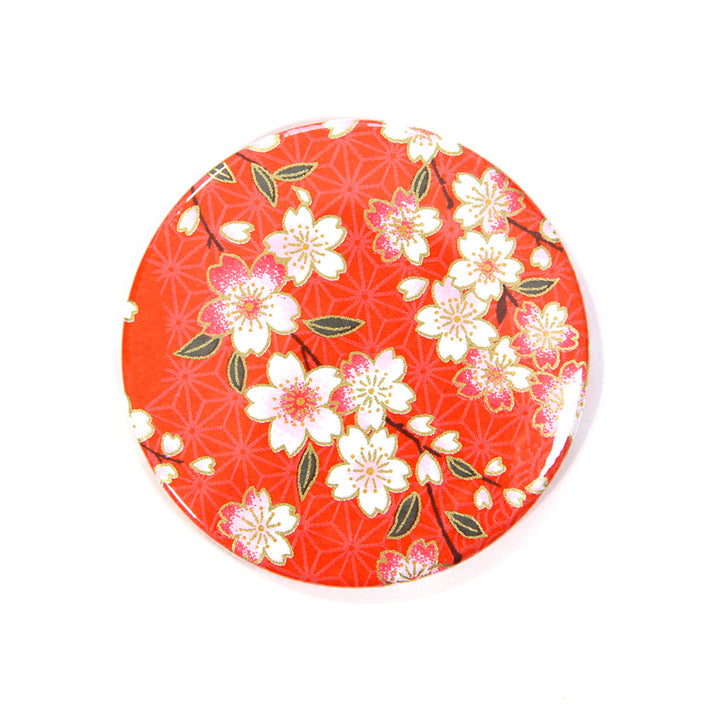 Japanese Paper Pocket Mirror - Cherry Blossoms - Orange Red - M385